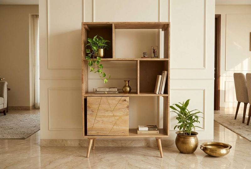 Ladder bookshelf in a styled room
