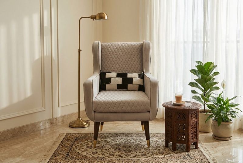 Mist wingback chair in a styled room