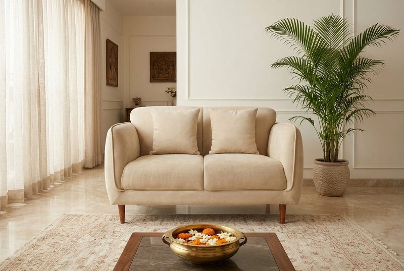 Oat two-seat sofa in a styled room