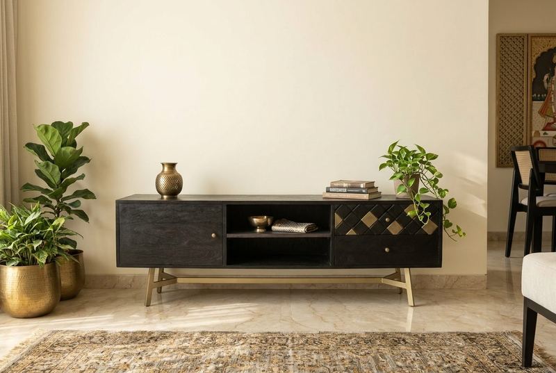 Onyx media unit in a styled room