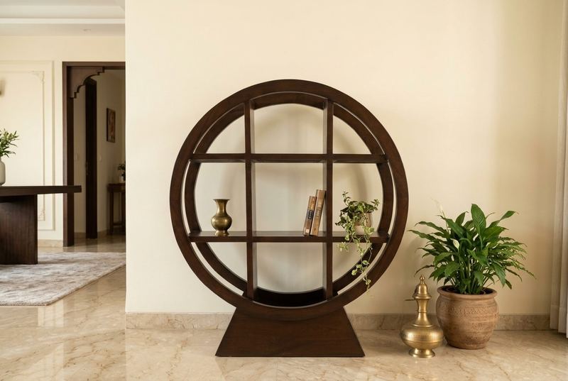 Orbit round shelf in a styled room