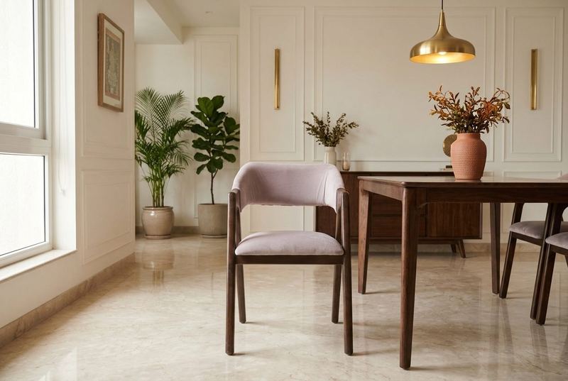 Petal upholstered dining chair in a styled room