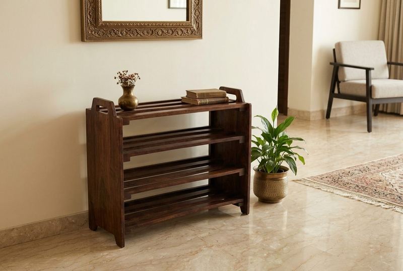 Rack shoe rack in a styled room