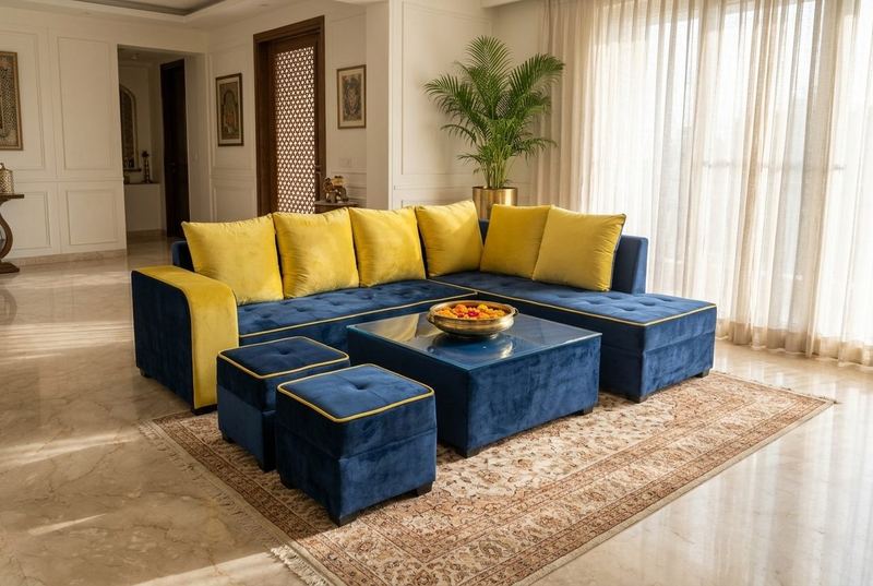 Royal sectional with ottomans in a styled room