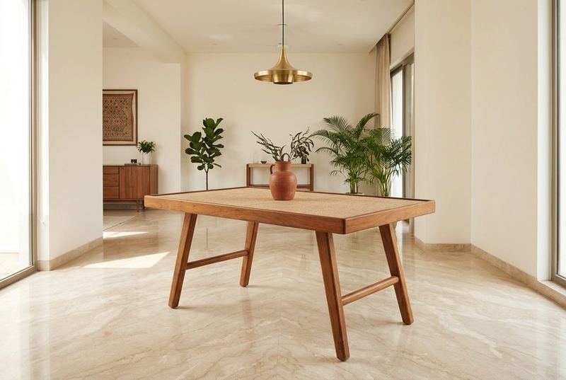 Trestle dining table in a styled room