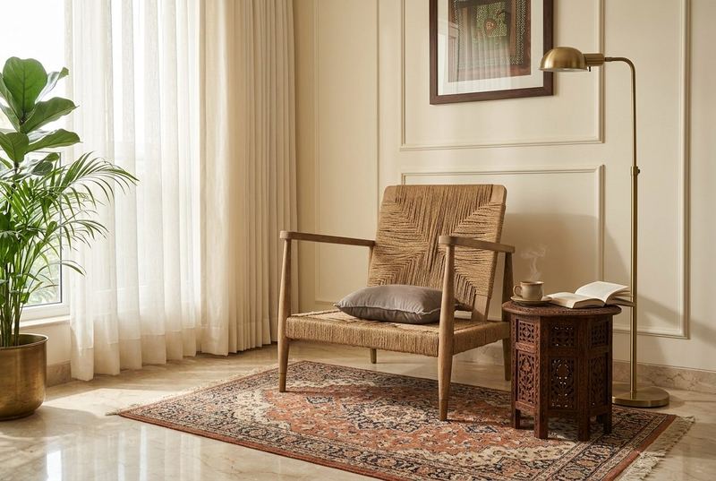 Weave lounge chair in a styled room